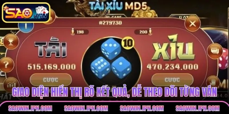 Giao diện hiển thị rõ kết quả, dễ theo dõi từng ván